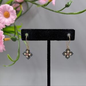 Genuine Crystal And Pearl Floral Design Vintage Drop Earrings